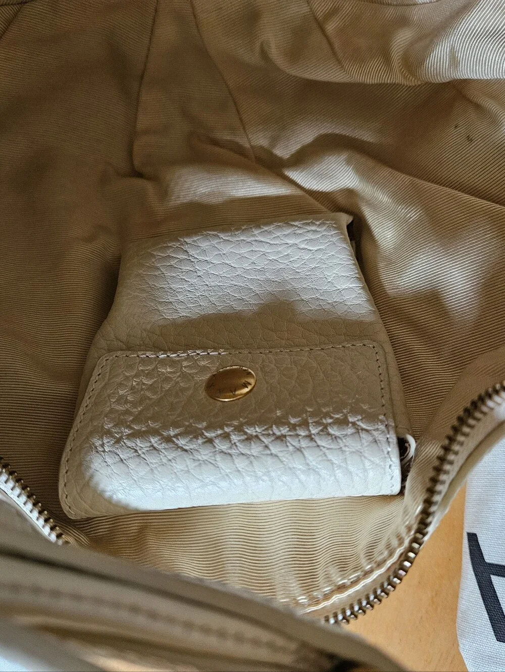MAXX NEW YORK Cream Pebbled Leather with Gold Hardware Hobo Shoulder Bag